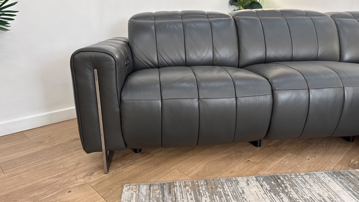 Sofology The Paramount Leather 4 Seater Chaise Power Recliner/Headrest Speakers in Trusty Embossed Charcoal