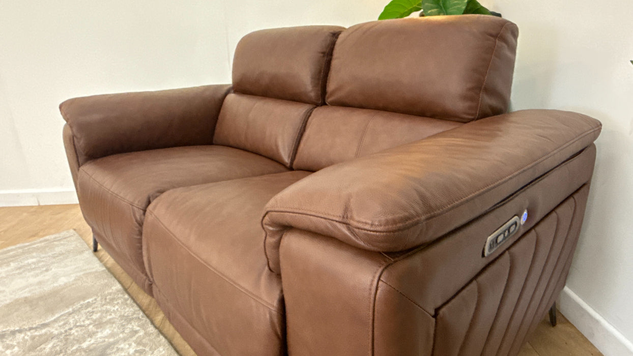 Sofology The Fratelli Leather 2 Seater Power Recliner/Headrest in Trusty Embossed Chestnut