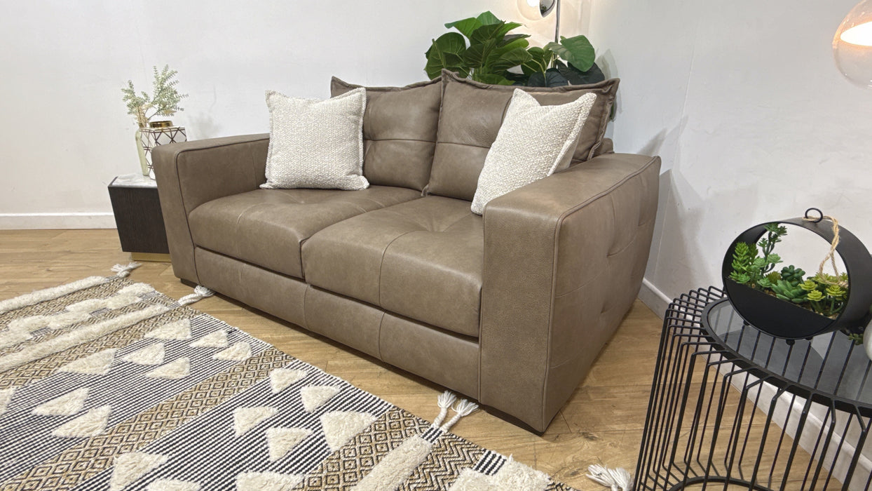 Sofology Artisan Leather 3 Seater in Relaxed Natural Grain Taupe/Natural Mix