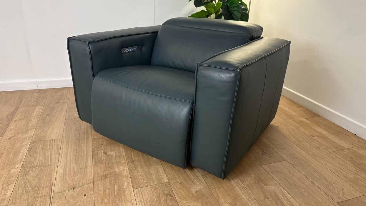 Sofology The Horizon Leather Loveseat Power Recliner/Headrest Heated Seat in Trusty Embossed Peacock