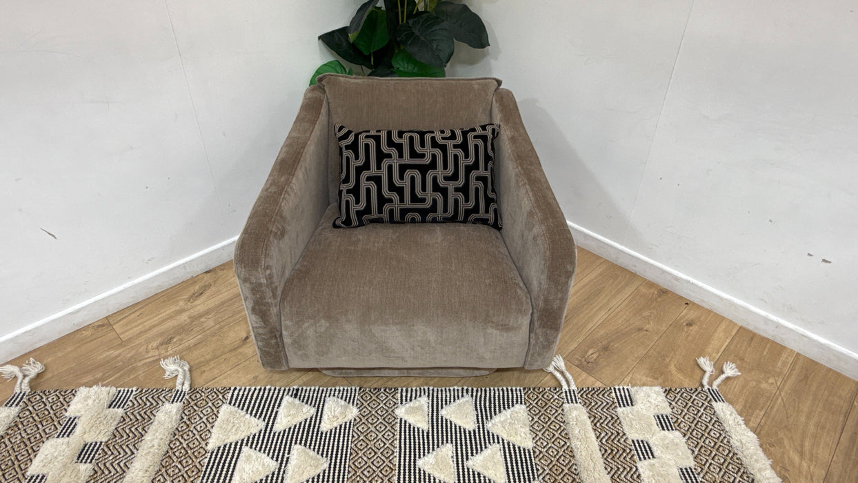 Sofology Castello Fabric Swivel Chair in Soft Chenille Latte Mix
