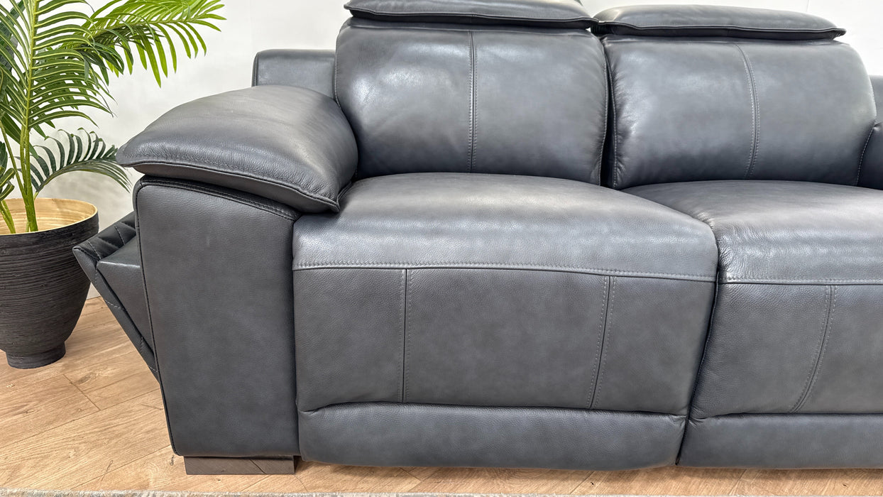 Sofology Benz Leather 2 Seater Power Headrest/Recliner Heated Seat in Trusty Sheen Navy