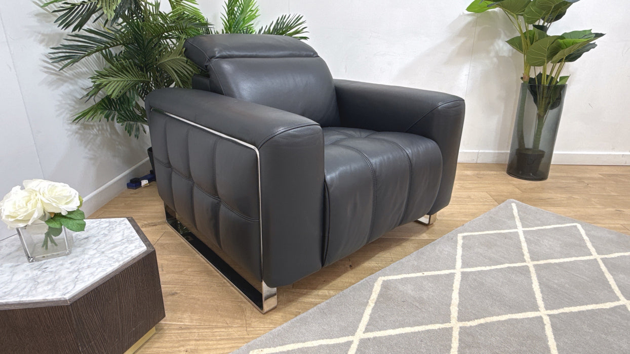 Sofology Marvella Leather Chair Power Recliner Heated Seat in Trusty Sheen Jet Black