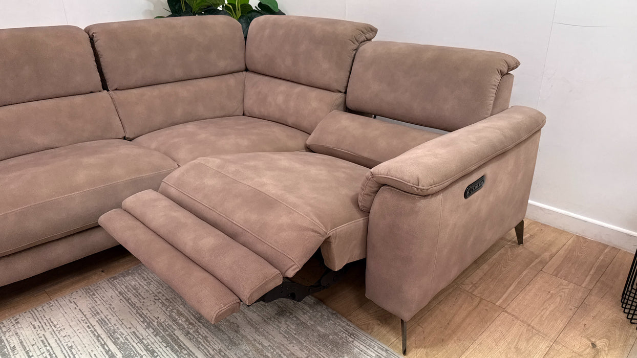 Sofology Illinois Fabric 2 Corner 1 Power Recliner/Headrest in Lifestyle Mottled Latte