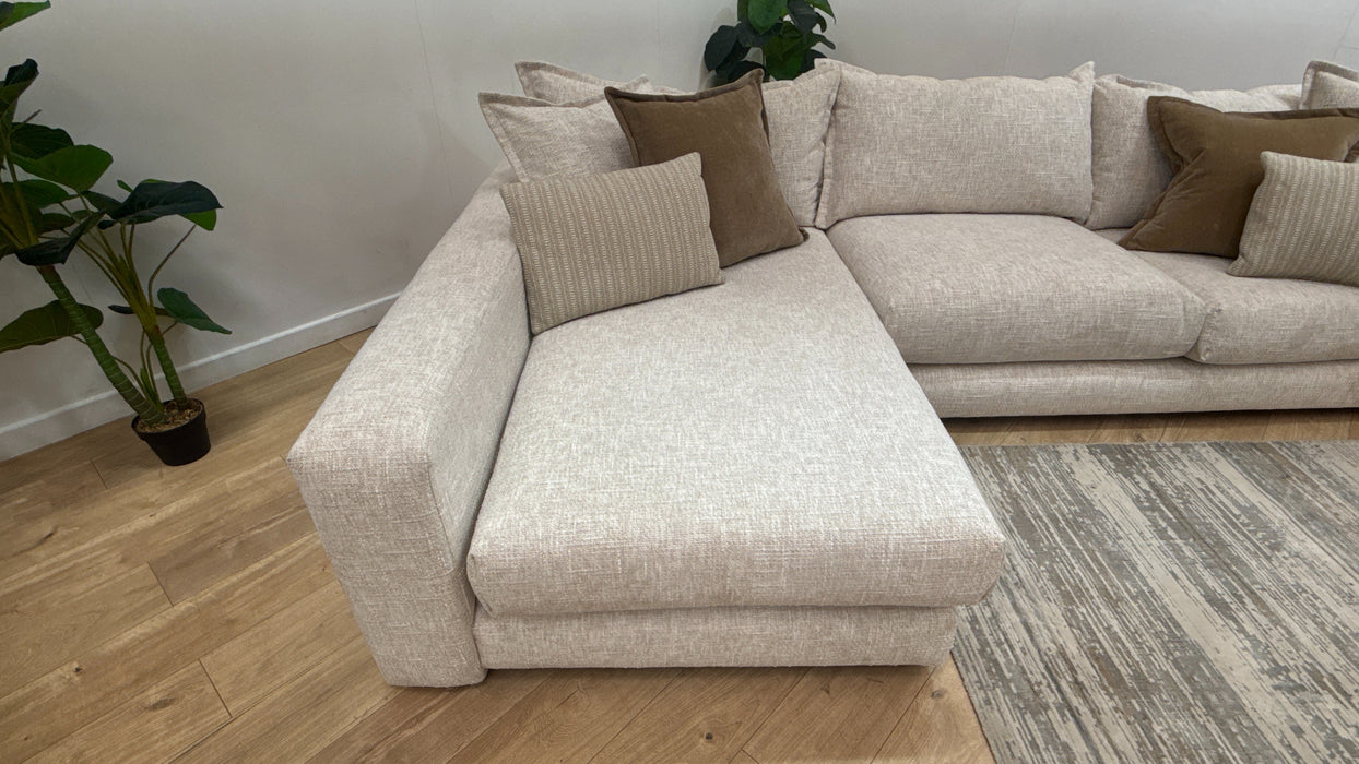 Sofology Cove Fabric Grande Chaise Light Wood Panel in Artisan Chenille Oyster Mix