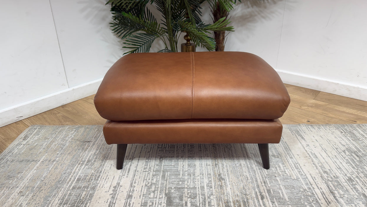 Sofology Adler Leather Designer Footstool in Relaxed Soft Tan