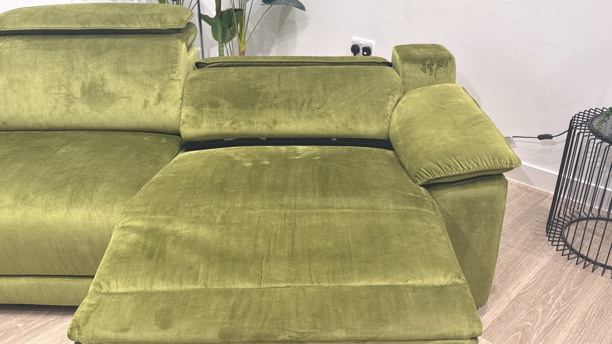 Sofology Benz Fabric 3 Seater Power Recliner/Headrest in Heritage Velvet Olive