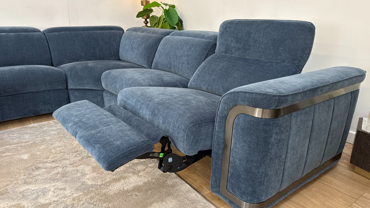 Sofology Plaza Fabric 3 Corner 3 Triple Power Recliner/Headrest in Relaxed Chenille Denim