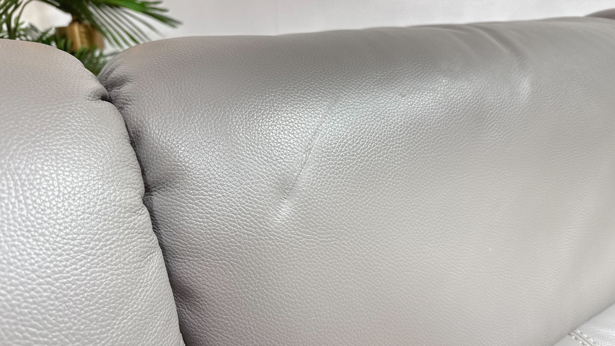 Sofology Illinois Leather 4 Seater Split Power Recliner/Headrest in Trusty Soft Sheen Fossil Grey