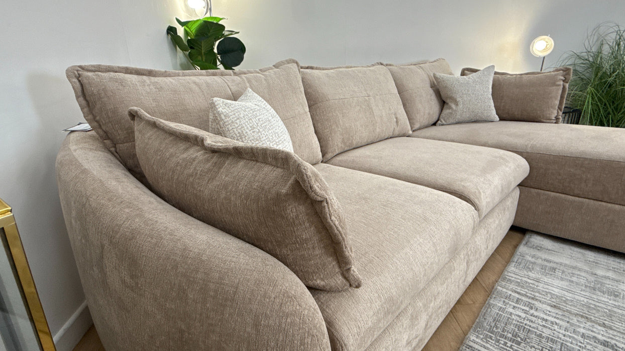 Sofology The Portobello Fabric 3 Seater Chaise Sofa Bed Foam Seats with Storage in Teddy Chenille Natural Mix