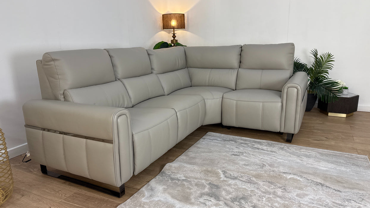 Sofology The Ravello Leather 2 Corner 1 Power Recliner in Trusty Embossed Light Grey