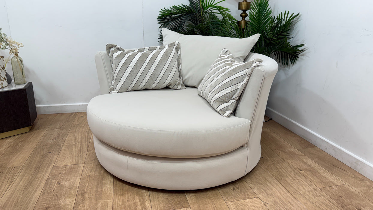 Sofology Oscar Fabric Large Swivel Chair in Super Matt Velvet Ecru Mix