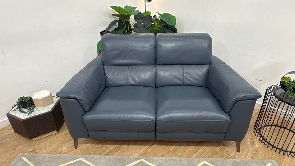 Sofology Illinois Leather 2 Seater Power Recliner/Headrest Heated Seats in Trusty Soft Sheen Smoke Blue