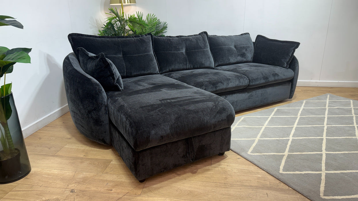 Sofology Portobello Fabric Chaise 3 Seater Foam Seats Storage in Luxury Chenille Anthracite