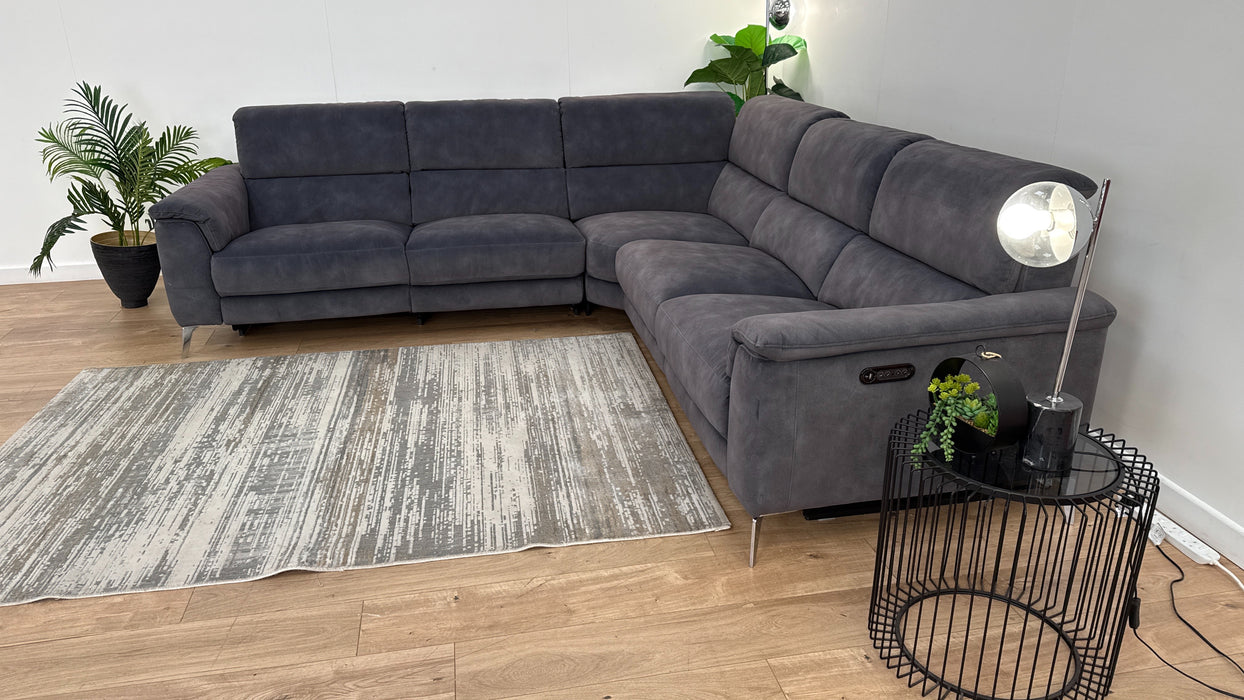 Sofology Illinois Fabric 2 Corner 2 Power Recliner/Headrest in Lifestyle Mottled Charcoal