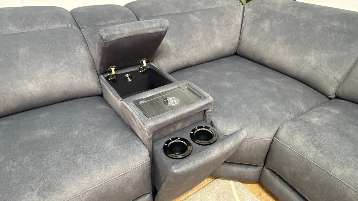 Sofology Portland Fabric 1.5 Console Corner 3 Power Recliner/Headrest in Lifestyle Flecked Charcoal