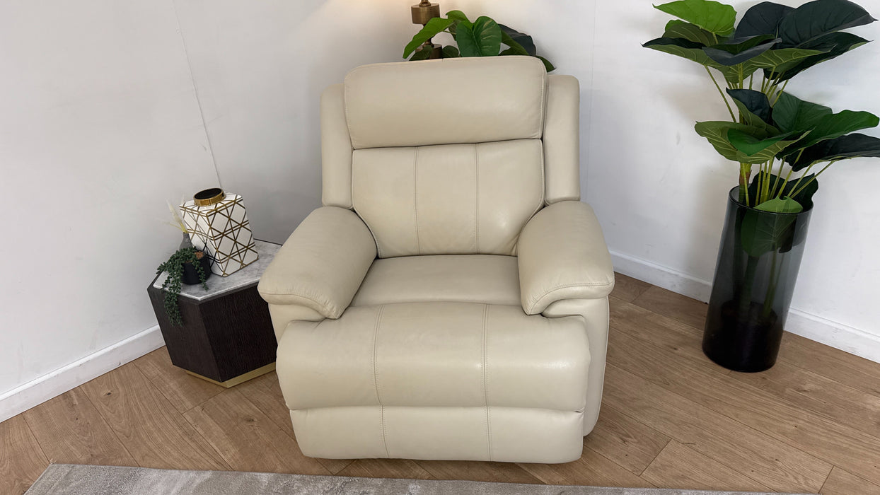 Sofology Gracie Leather Chair Power Recliner/Headrest Heated Seat in Trusty Sheen Bone China