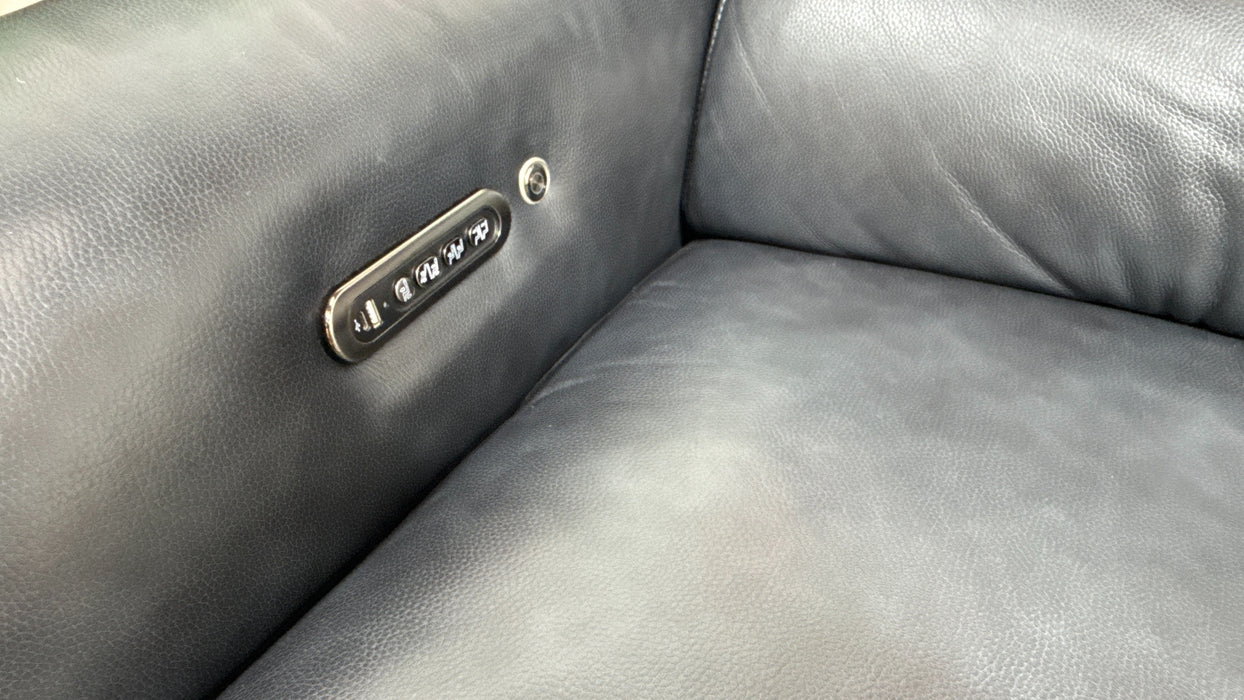 Sofology The Viento 3 Seater Leather Chaise, Power Recliner, HDRST,Lumber & Heated St in Navy
