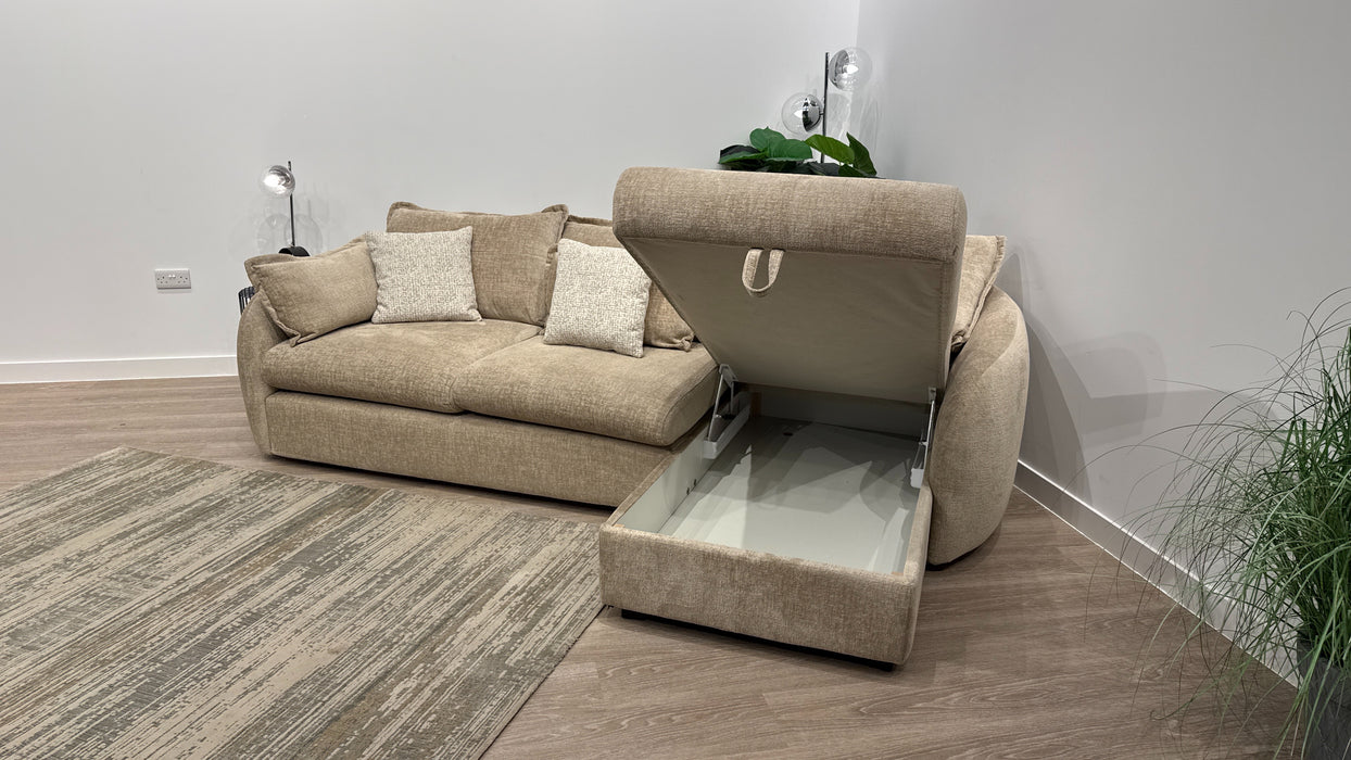 Sofology Portobello Fabric 3 Seater Chaise Sofabed Foam Seats Storage Hybrid Pocket Mattress in Teddy Chenille Natural Mix