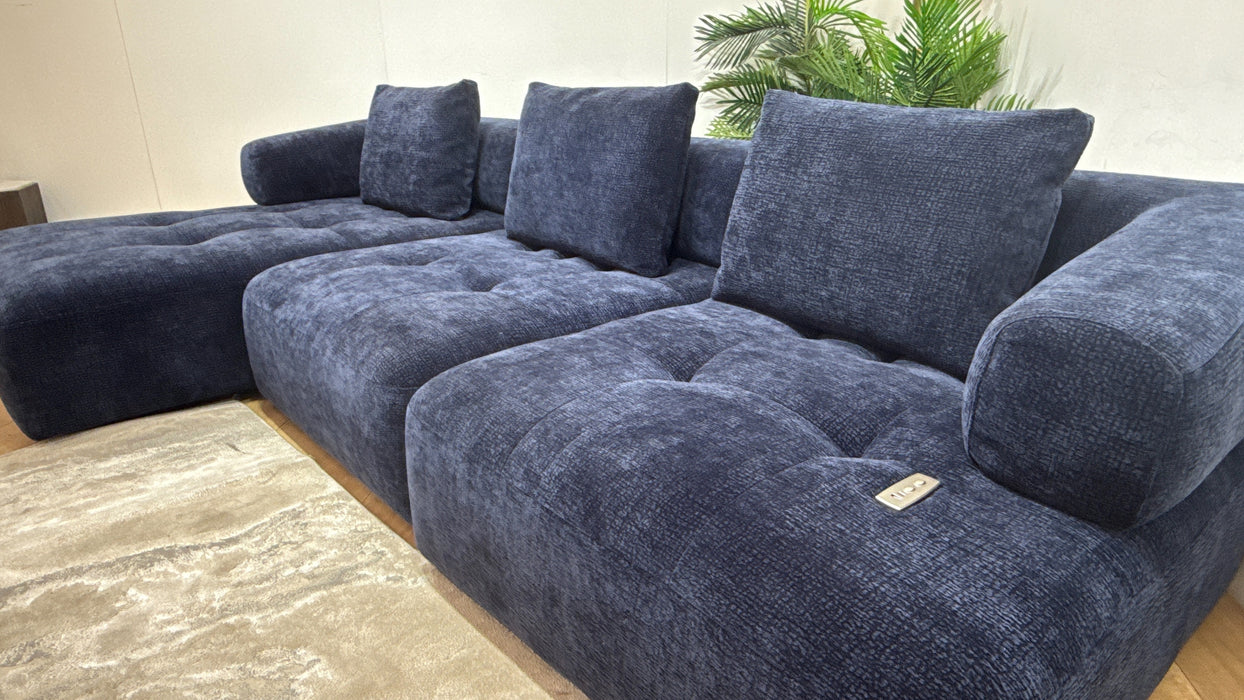 Sofology Flex Fabric Chaise 4 Seater Power Motion Standard Full Back in Heavy Textured Chenille Navy