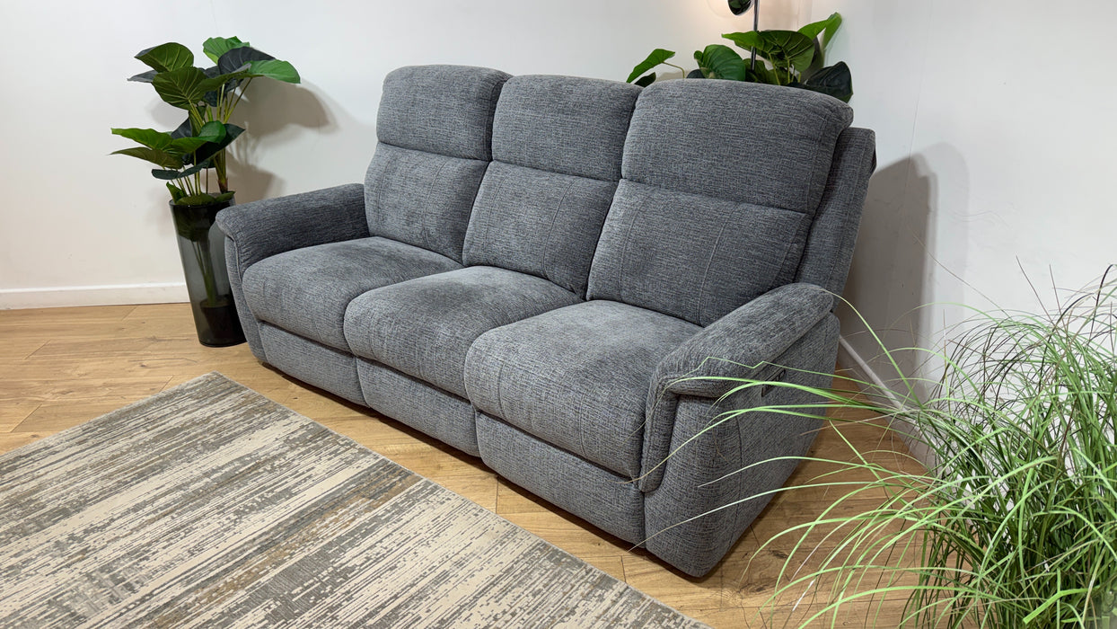 Sofology Bradie Fabric 3 Seater Power Recliner/Headrest in Woven Chenille Grey