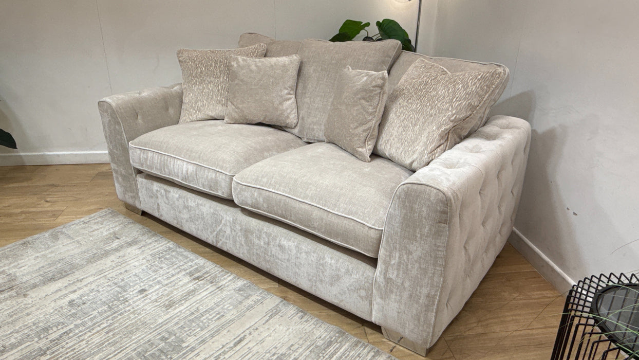 Sofology Valentina Fabric 3 Seater Foam/Fibre Seats Pillow Back in Luxury Chenille Mist Mix
