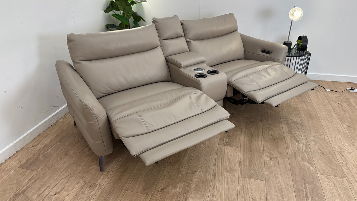 Sofology Renato Leather 2.5 Seater Console Power Recliner in Trusty Embossed Stone