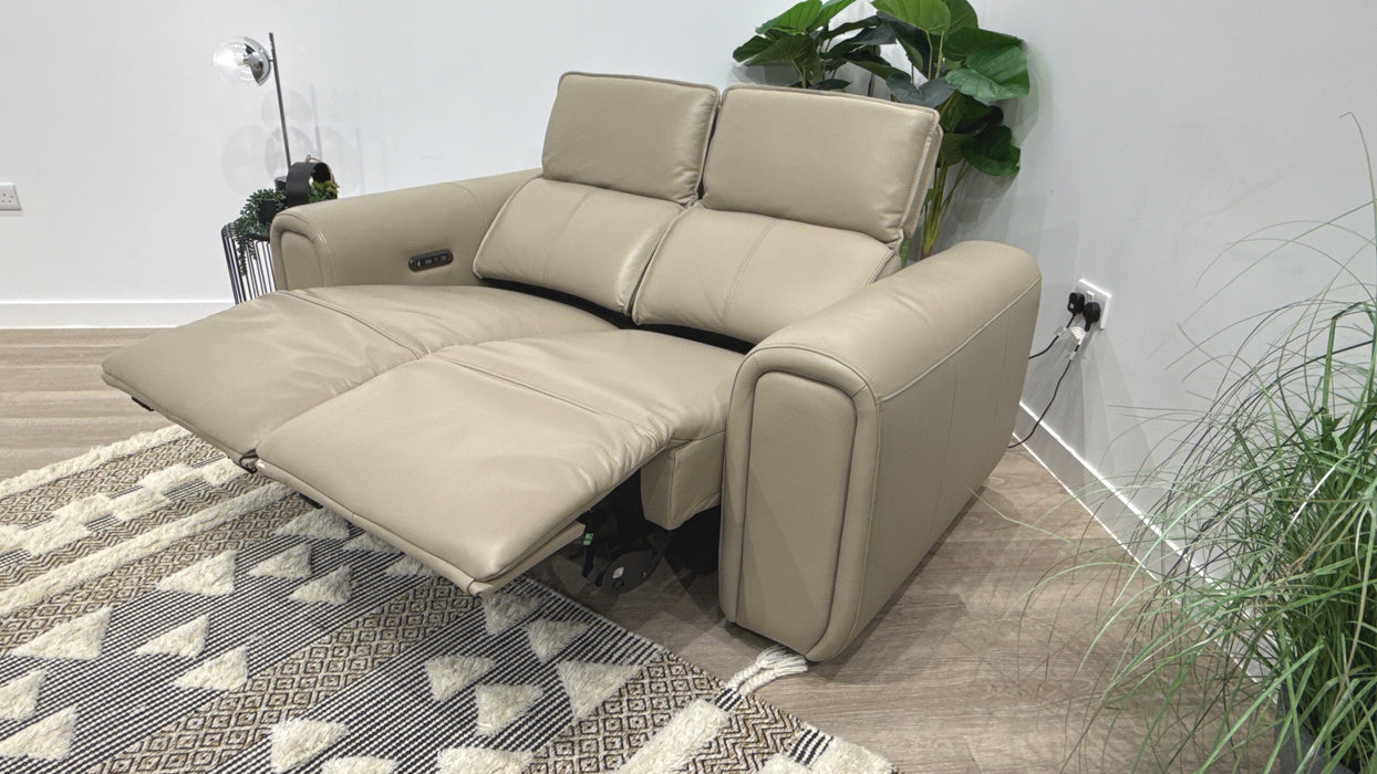Sofology Premiere Leather 2 Seater Power Recliner/Headrest in Trusty Embossed Stone