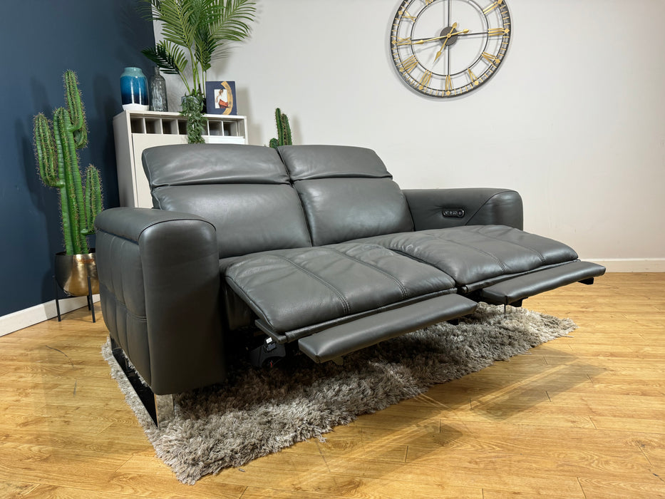 Marvella 2 Seater Fabric Sofa - Power Recliner Power Headrest - Trusty Sheen Leather Charcoal - (WA2)