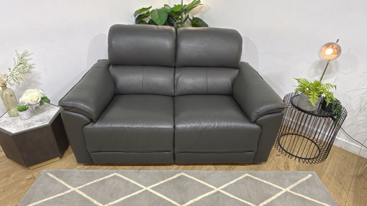 Sofology Hugo Leather 2 Seater Power Recliner/Headrest in Trusty Embossed Charcoal