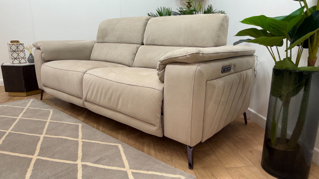 Sofology Fratelli Fabric 2.5 Seater Power Recliner/Headrest in Lifestyle Nubuck Feel Stone