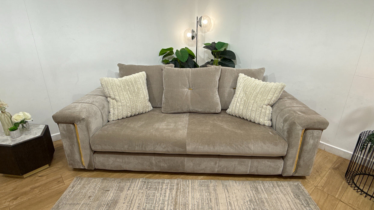 Sofology Oscar Fabric 3 Seater Gold Trim in Fine Textured Chenille Stone Mix