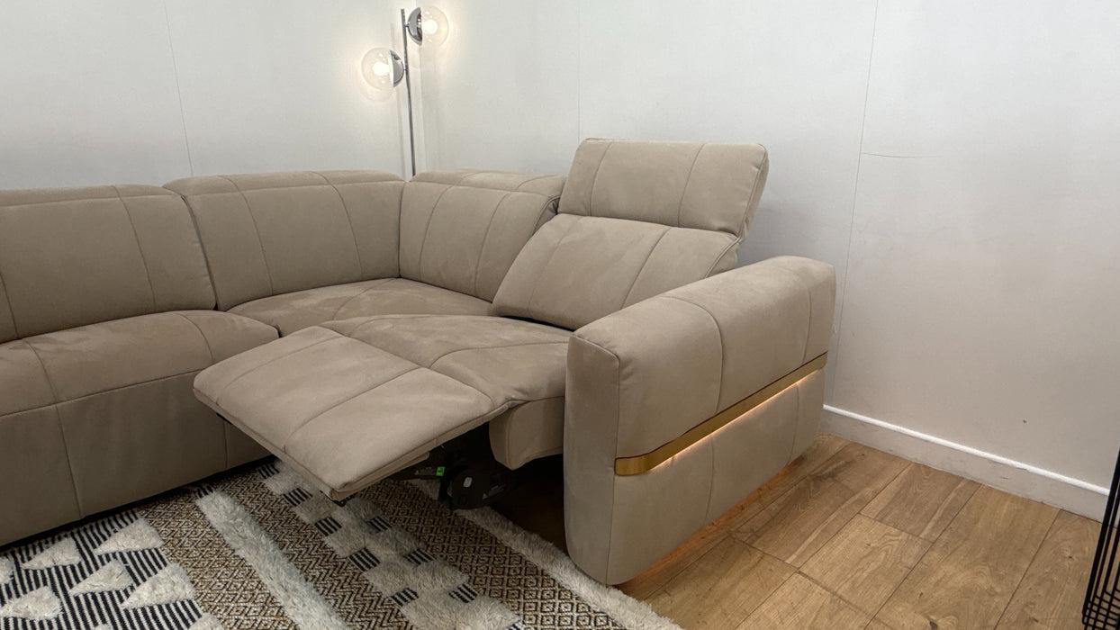 Sofology Lumiere Fabric 3 Corner 1.5 Power Recliner/Headrest in Lifestyle Nubuck Feel Stone