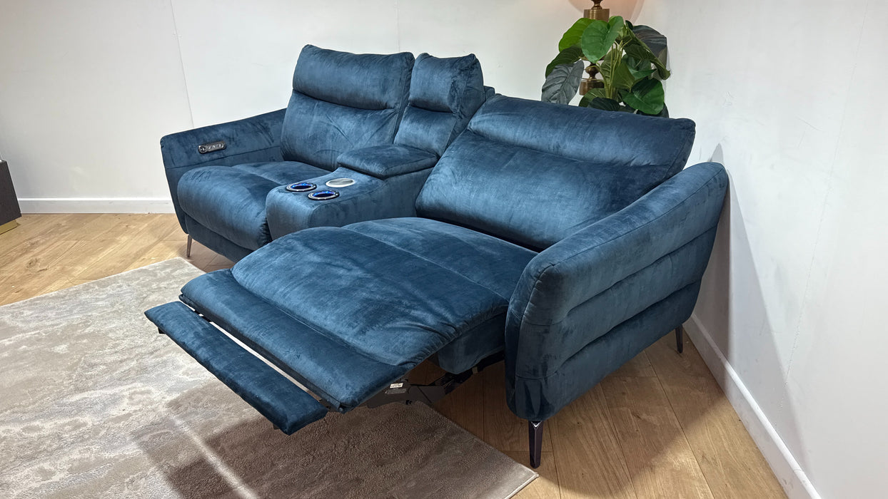 Sofology The Renato Fabric 2.5 Seater Console Power Recliner in Heritage Velvet Airforce