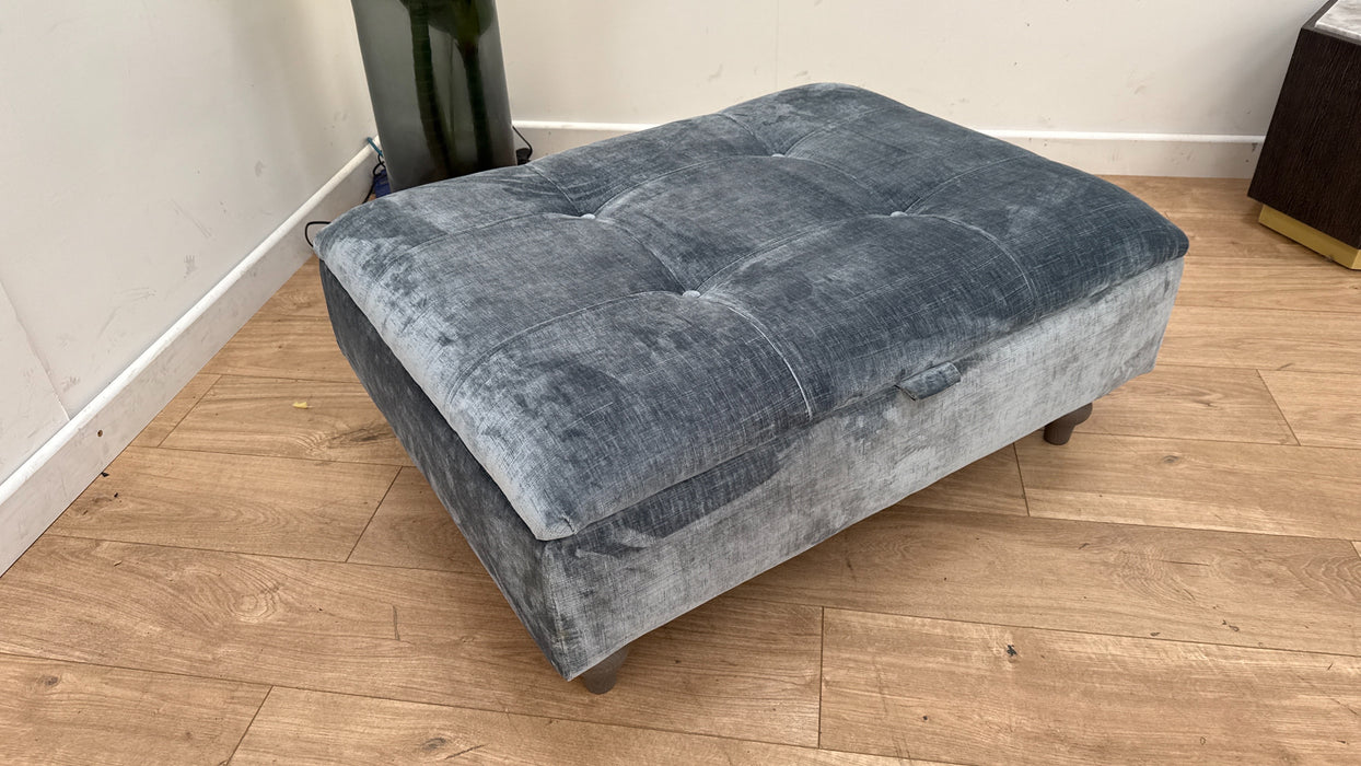 Sofology Highgrove Fabric Storage Footstool in Luxe Chenille Steel Blue All Over