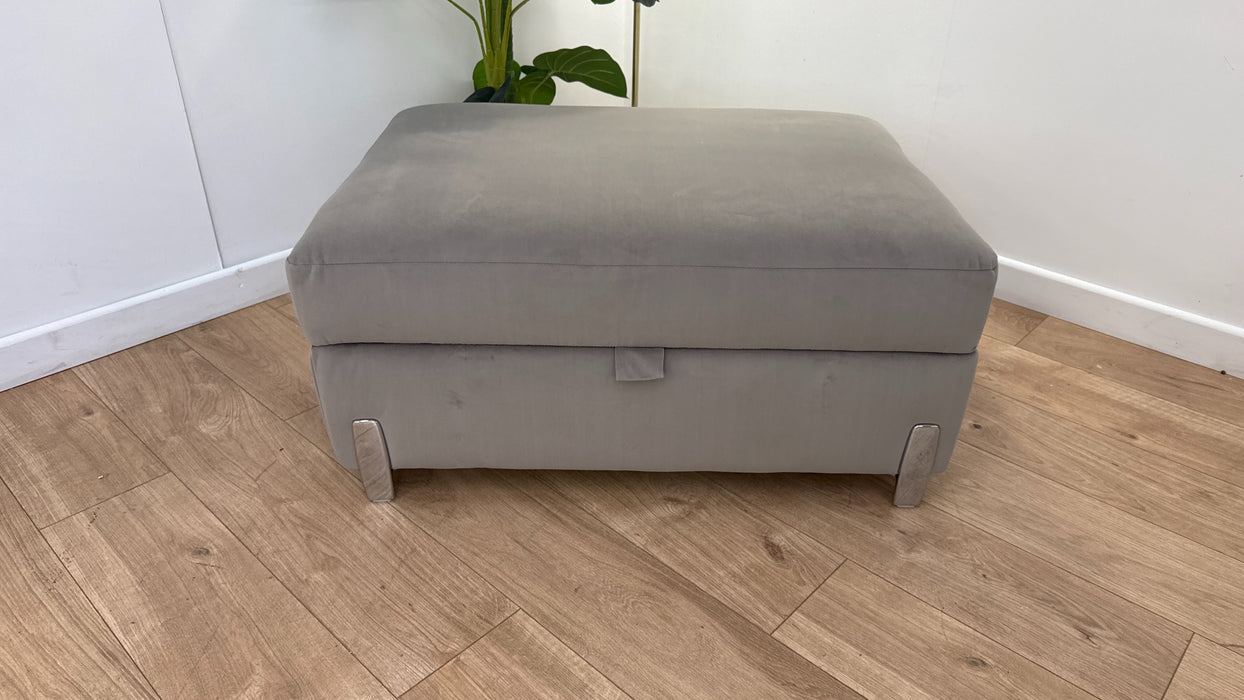 Sofology The Oscar Storage Footstool Silver Trim in Super Matt Velvet Pebble