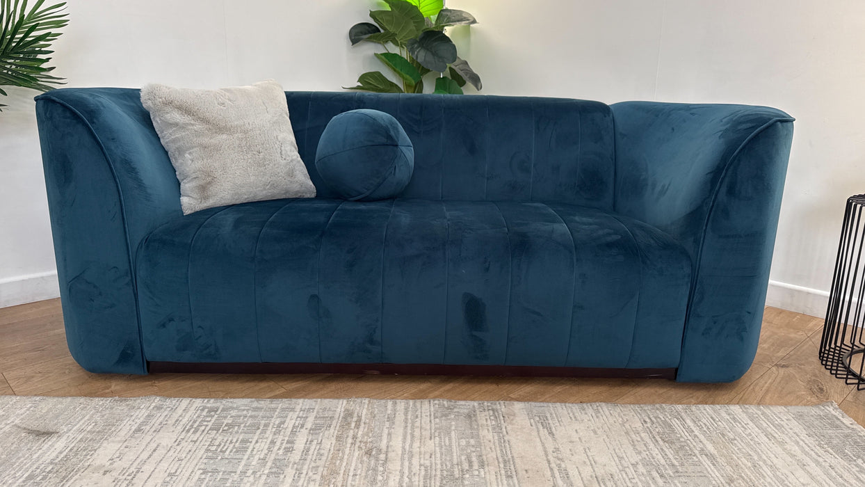 Sofology The Fitzrovia Fabric 2 Seater in Matt Velvet Navy With Dark Wood Trim