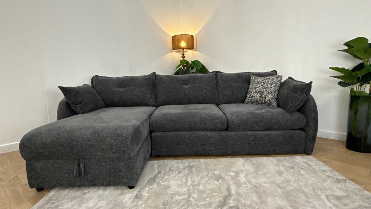 Sofology The Portobello Fabric Chaise 3 Seater Sofa Bed with Storage & Foam Seats in Linen Look Chenille Charcoal