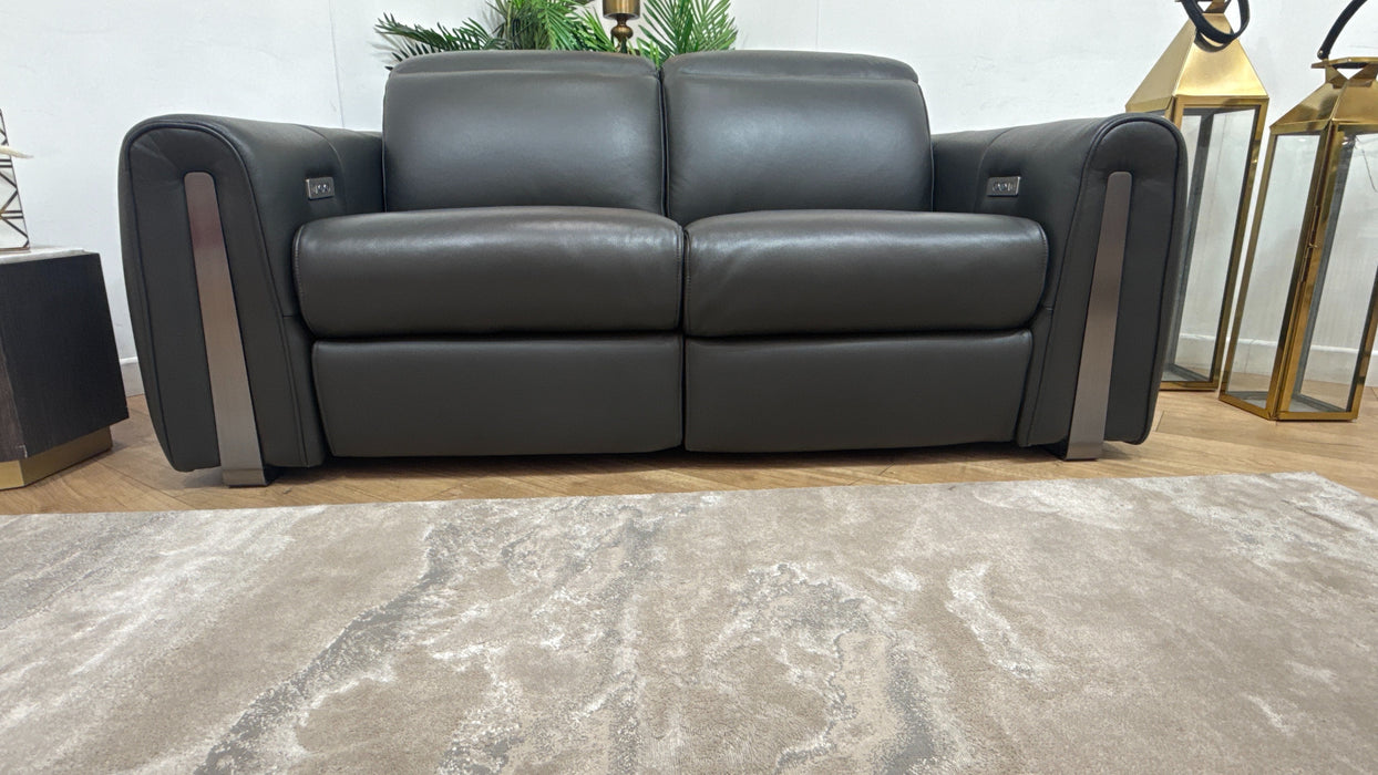 Sofology Kingsbridge Leather 2 Seater Power Recliner in Trusty Embossed Charcoal