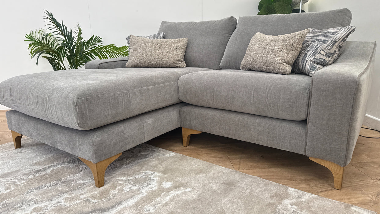 Sofology The Wildwood 3 Seater Fabric Chaise Sofa in Vintage Chenille Grey Contrast Piping Mix