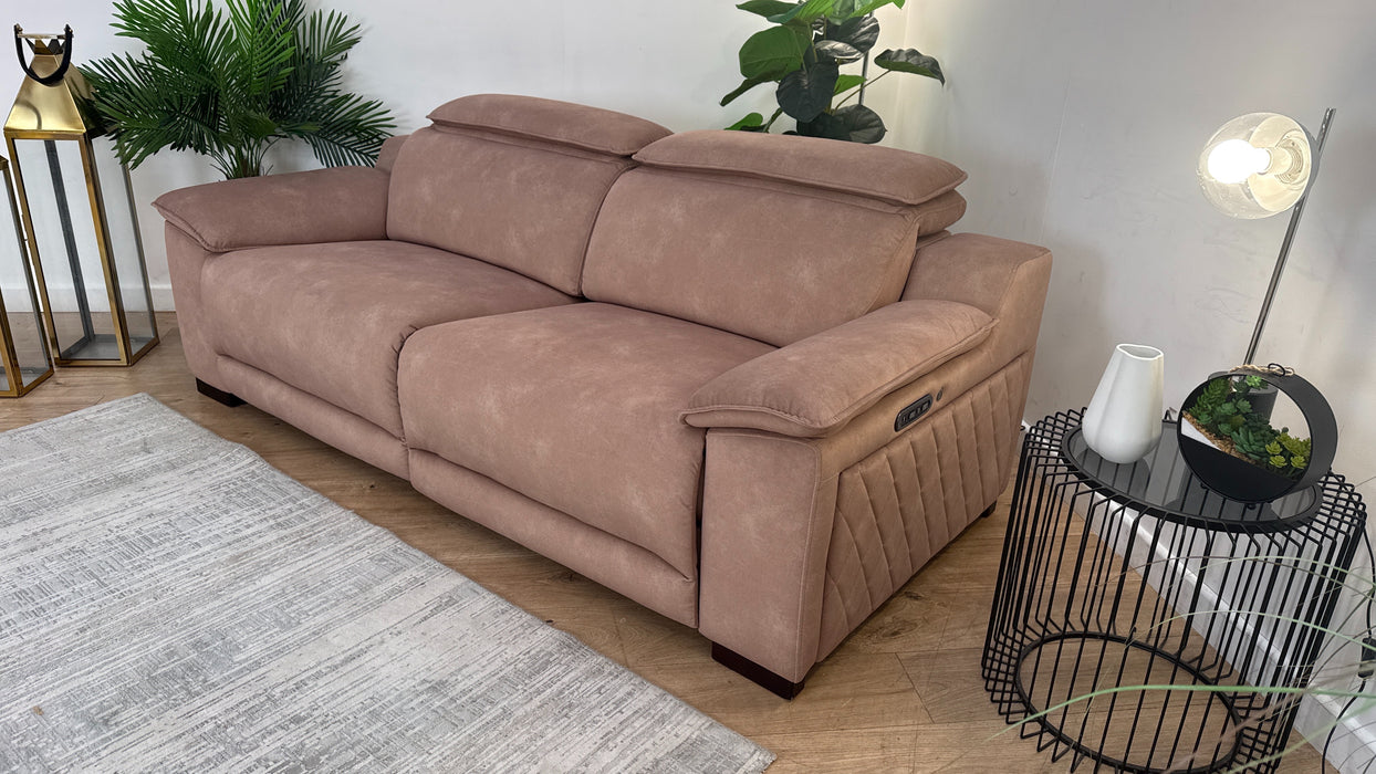 Sofology Benz Fabric 3 Seater Power Recliner/Headrest Heated Seat in Lifestyle Flecked Sand