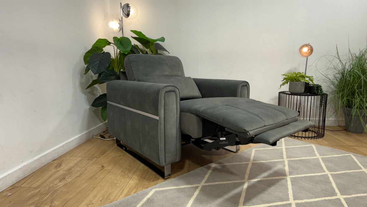 Sofology Ravello Fabric Chair Power Recliner/Headrest Lumbar Support in Lifestyle Flecked Mineral Green