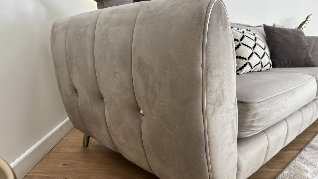 Sofology Gabrielle Fabric 4 Seater Chrome Trim in Plush Pebble/Alexa Truffle