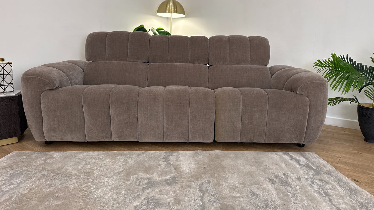 Sofology Nobu Fabric 3 Seater Power Recliner/Headrest in Relaxed Chenille Nutmeg