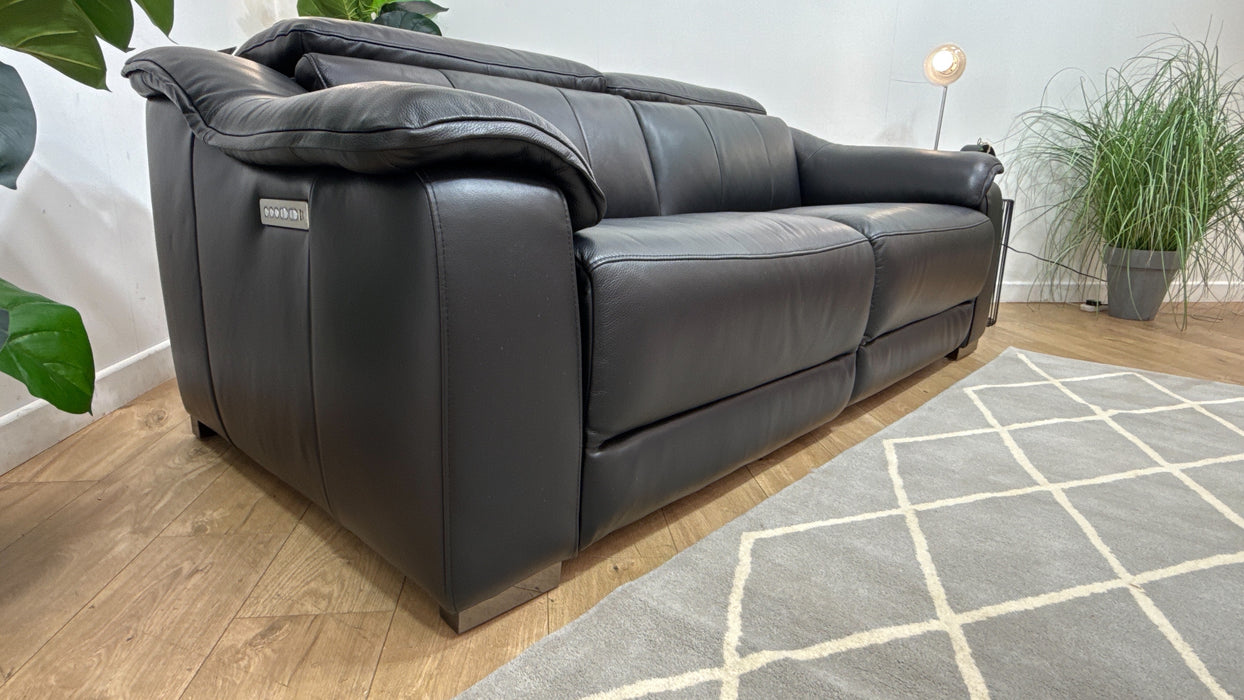 Sofology Carrera Leather 2.5 Seater Power Recliner/Headrest in Trusty Embossed Jet Black