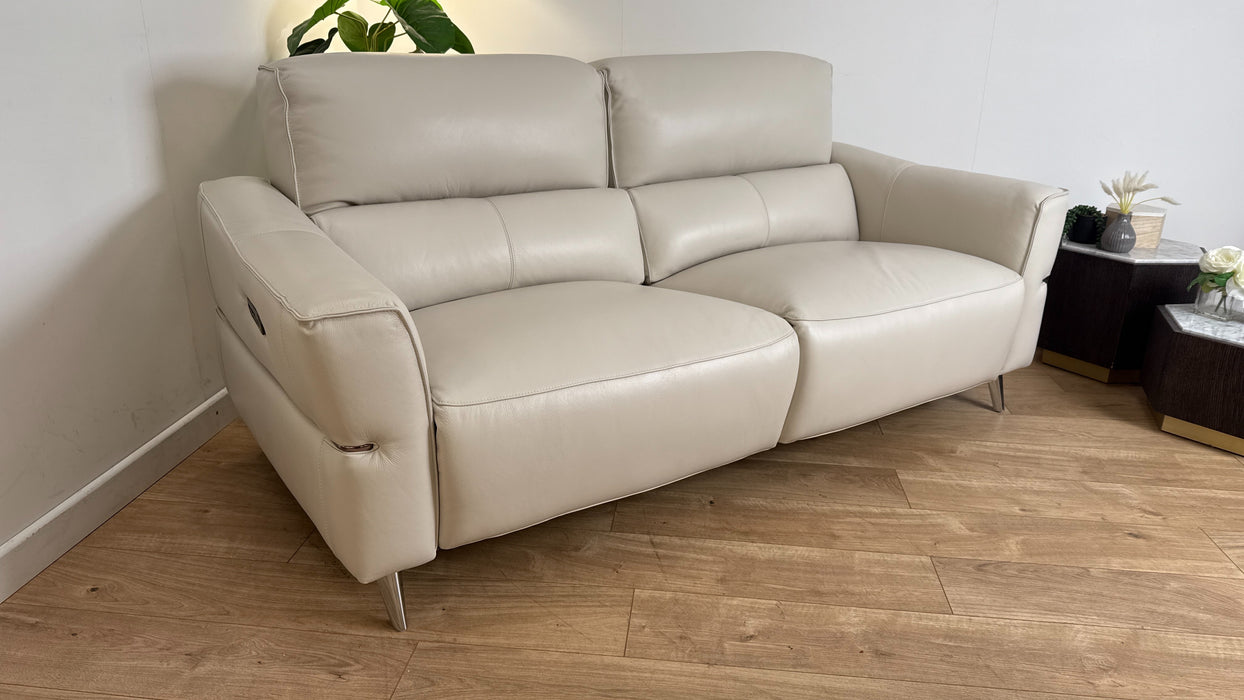 Sofology Dakota Leather 3 Seater Power Recliner/Headrest in Trusty Soft Sheen Mist