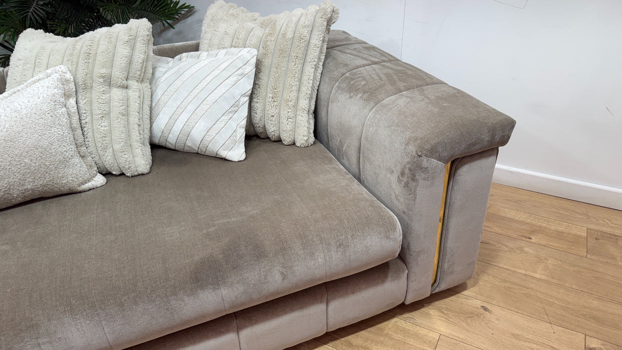 Sofology Oscar Fabric 4 Seater Split Gold Trim in Fine Textured Chenille Stone Mix