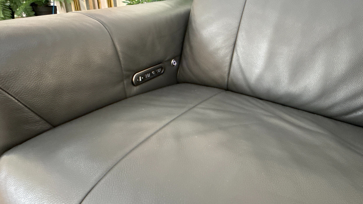 Sofology Lumiere Leather 3 Corner 3 Power Recliner/Headrest Heated Seat in Trusty Embossed Charcoal