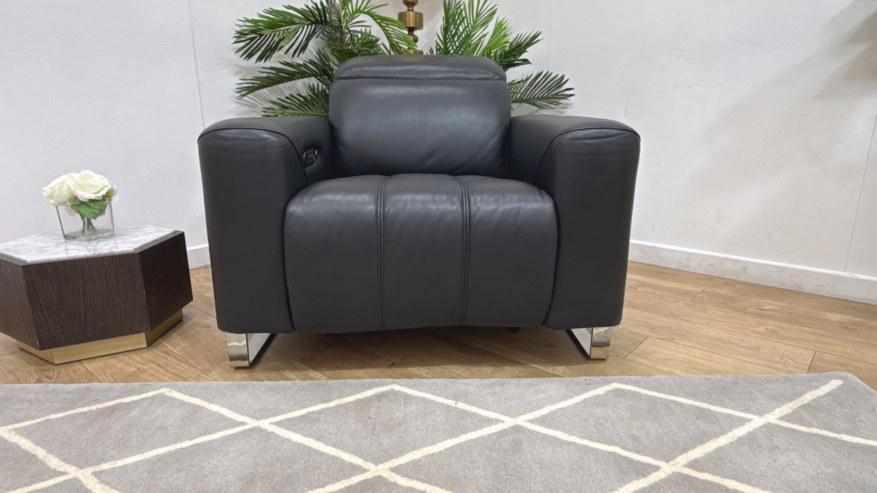 Sofology Marvella Leather Chair Power Recliner Heated Seat in Trusty Sheen Jet Black