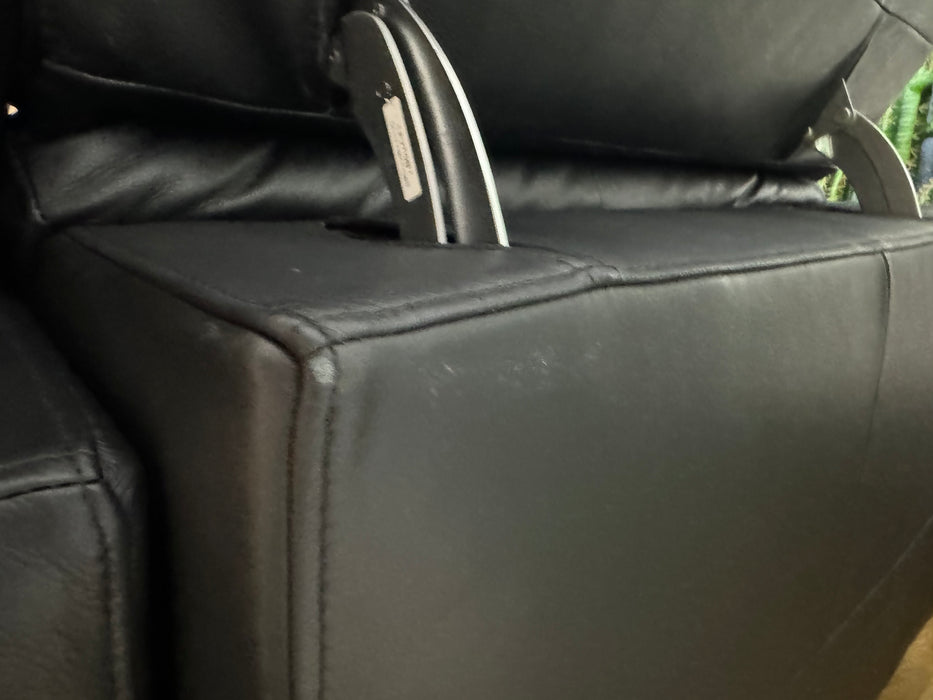 Marvella 3 Corner 1.5 Seater With Console Unit Power Recliner & Power Headrest Leather Sofa Jet Black (WA2)